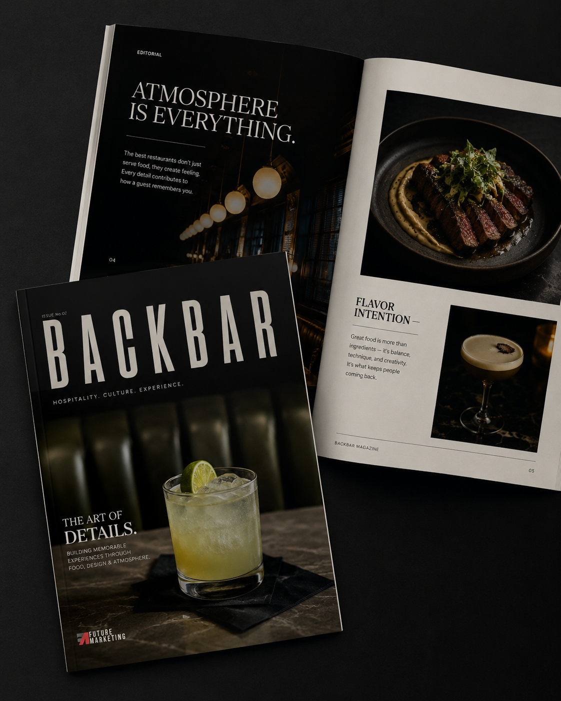 BACKBAR Magazine editorial design — Future Marketing Studio bar culture publication