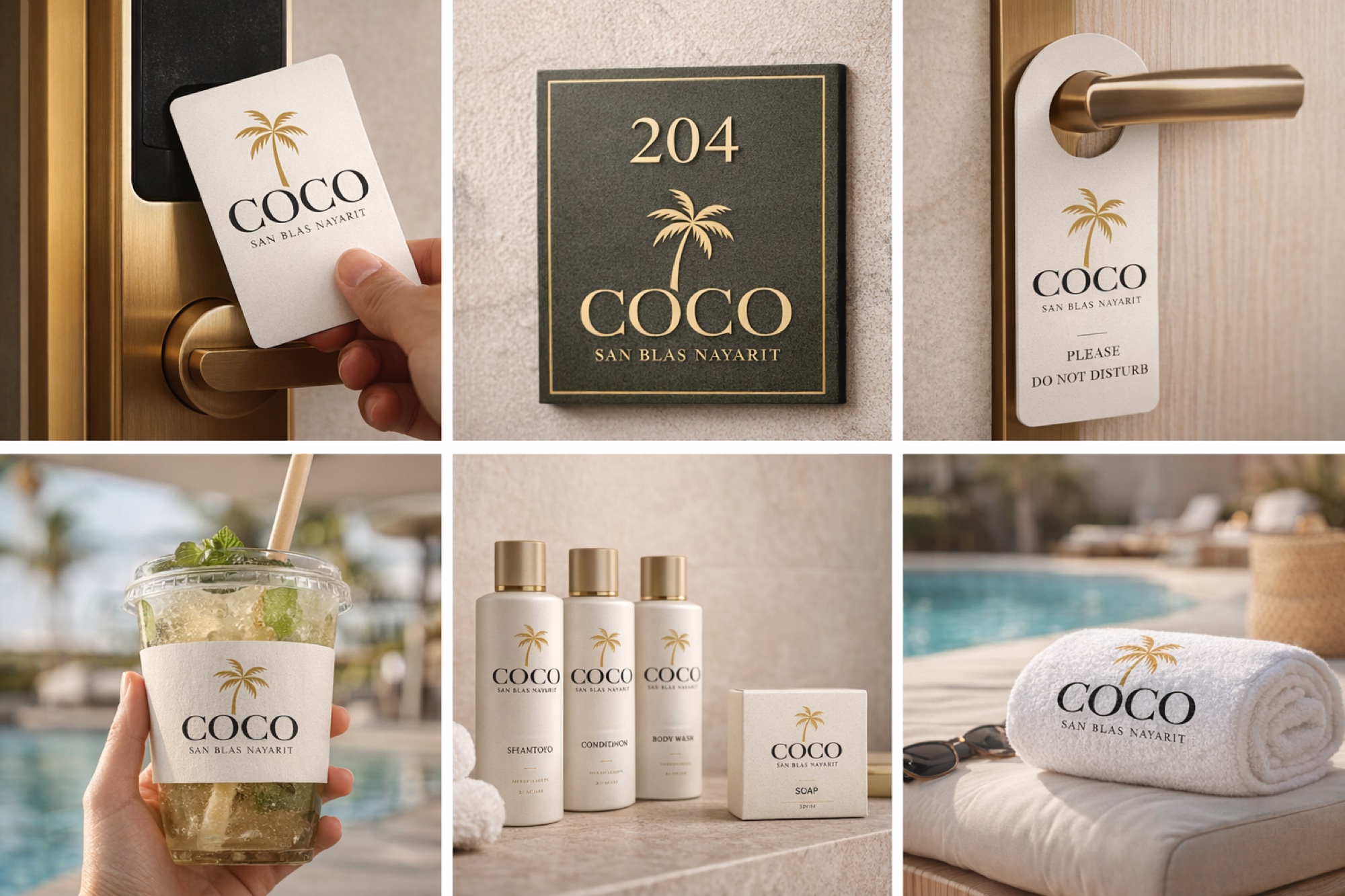 Hotel Coco luxury brand identity — touchpoints and system design