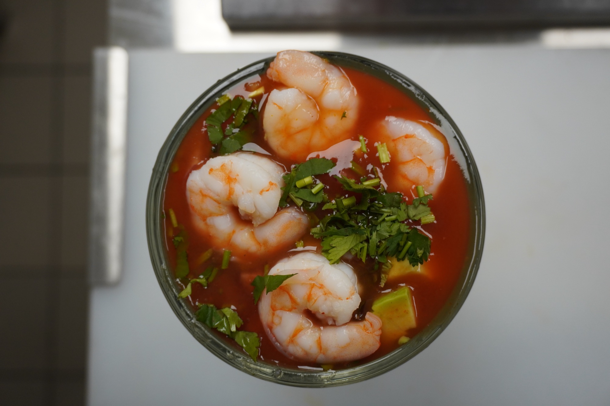 Aerial shrimp cocktail photography