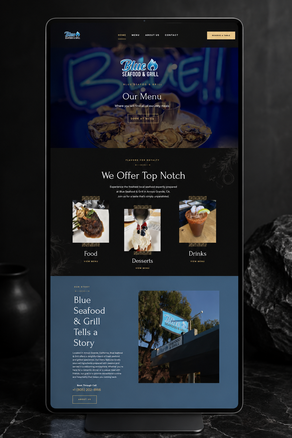 Blue Seafood and Grill website design by Future Marketing